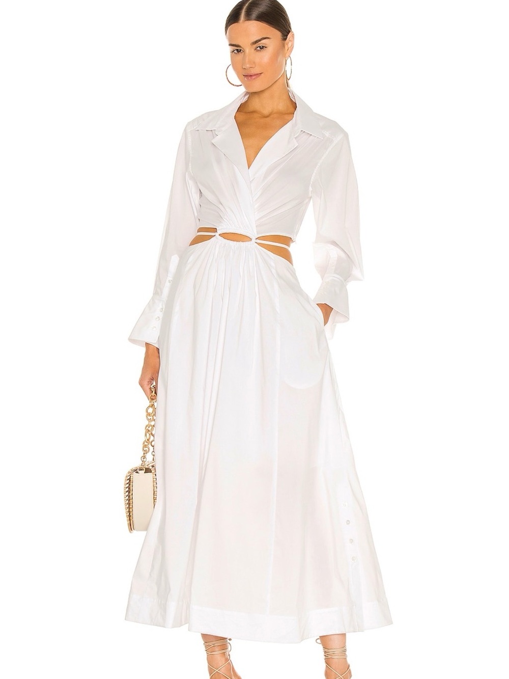 White Maxi Shirt Dress with Waist Cutouts